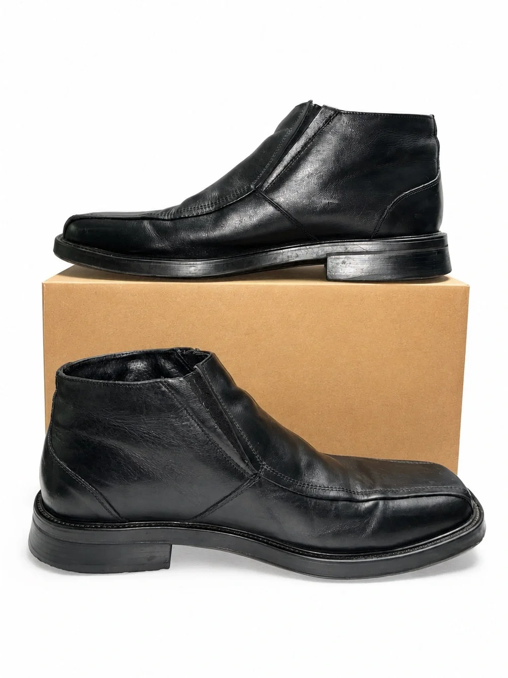 Venturini Black Leather Square Toe Low Boots Made in Italy Men’s Size 12 M